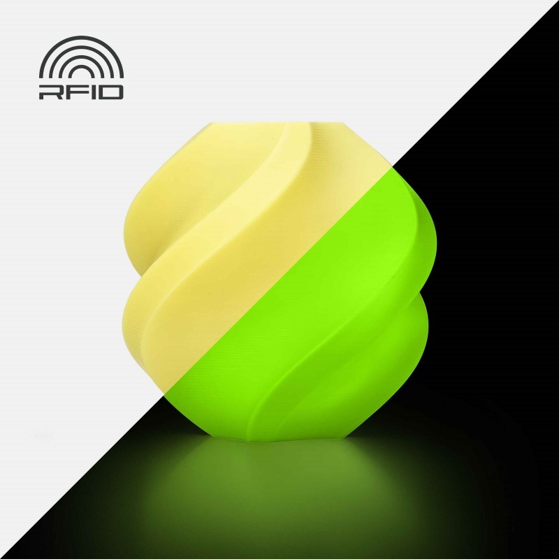 Objet crée avec du filament jaune phosphorescent Bambu Lab PLA Glow 1kg