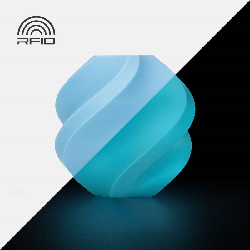 Objet crée avec du filament bleu phosphorescent Bambu Lab PLA Glow 1kg