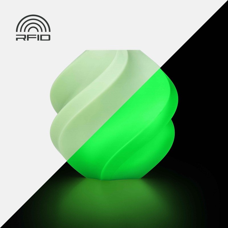 Objet crée avec du filament vert phosphorescent Bambu Lab PLA Glow 1kg