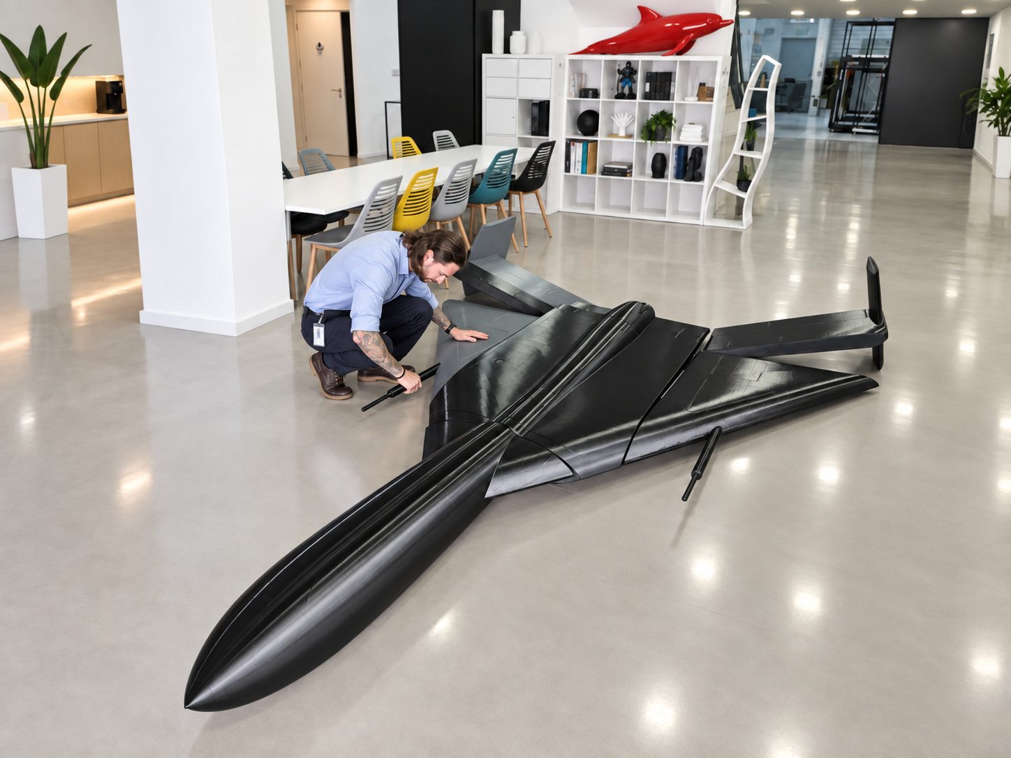 Assemblage d'une maquette de drone de 3,5 mètres réalisée en impression 3D grand format par Modix