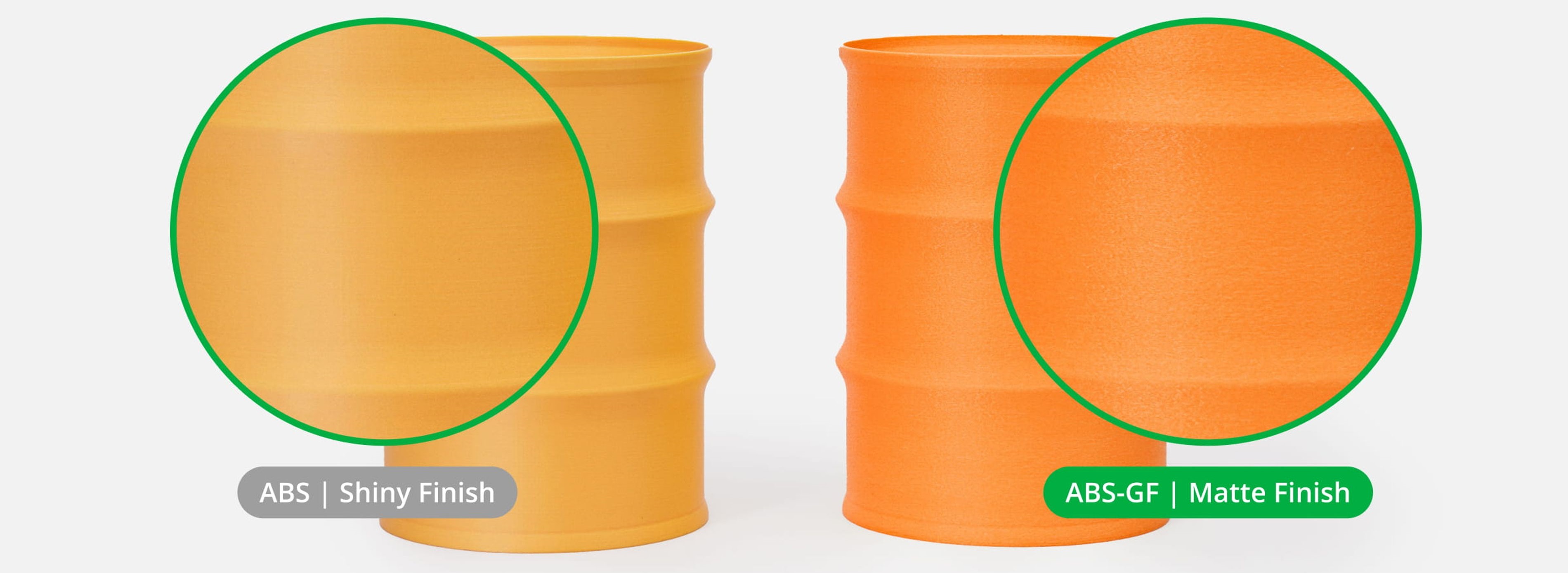 comparaison finition matte ABS et ABS GF