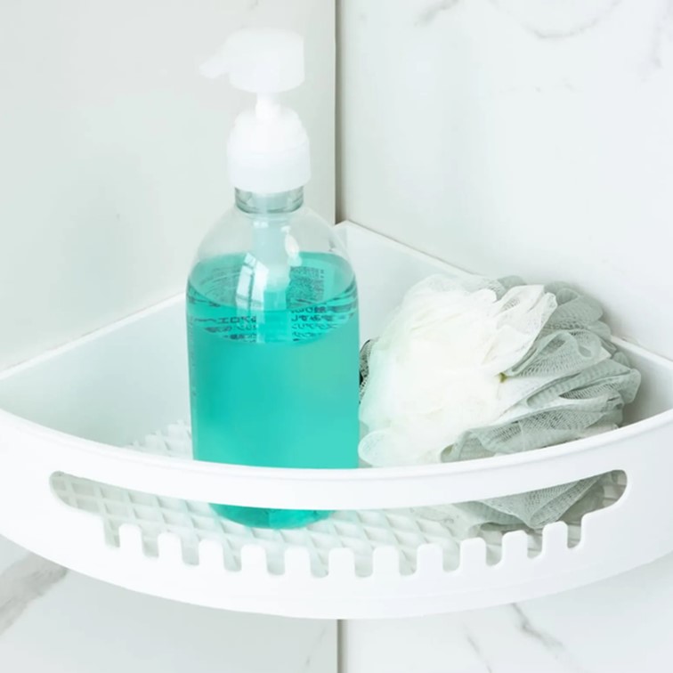 rcoin de douche avec crochets qui porte gel douche et fleur de douche faits avec le filament ABS Bambu Lab