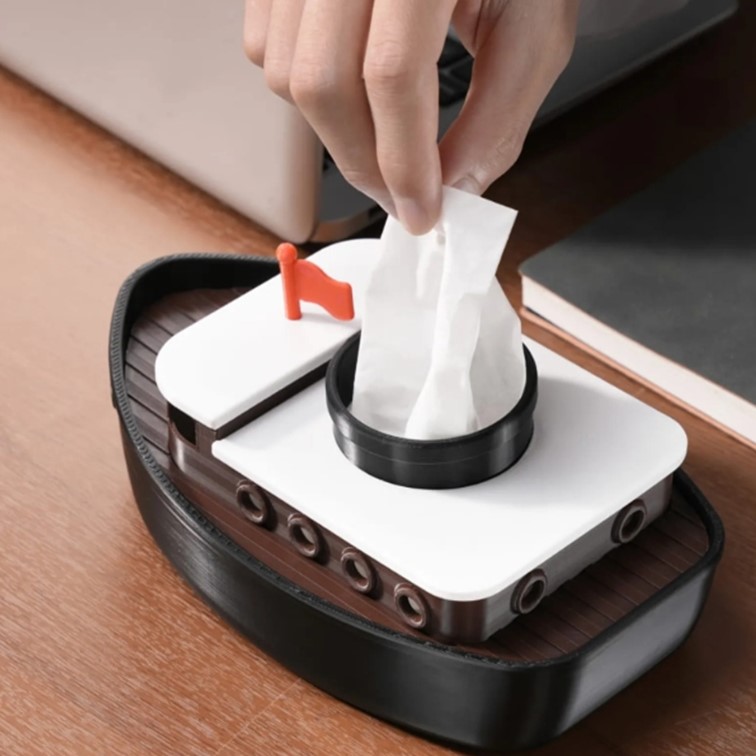 boîte à mouchoirs en forme de bateau fait avec les de filaments PETG Basic Bambu Lab