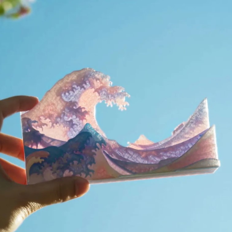 miniature mer avec des vagues rose et bleu fait avec le filament PETG Translucent Bambu Lab