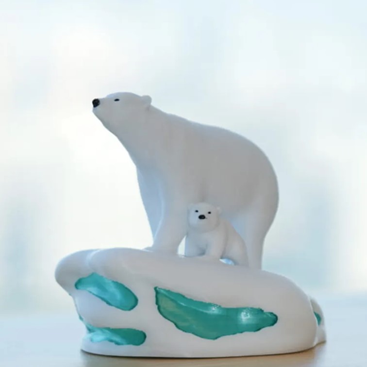 miniature ours polaire et son bébé fait avec le filament PETG Translucent Bambu Lab