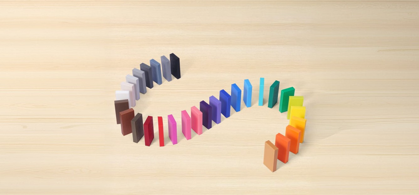 Exemple de dominos imprimés avec les couleurs BambuLab PLA Basic