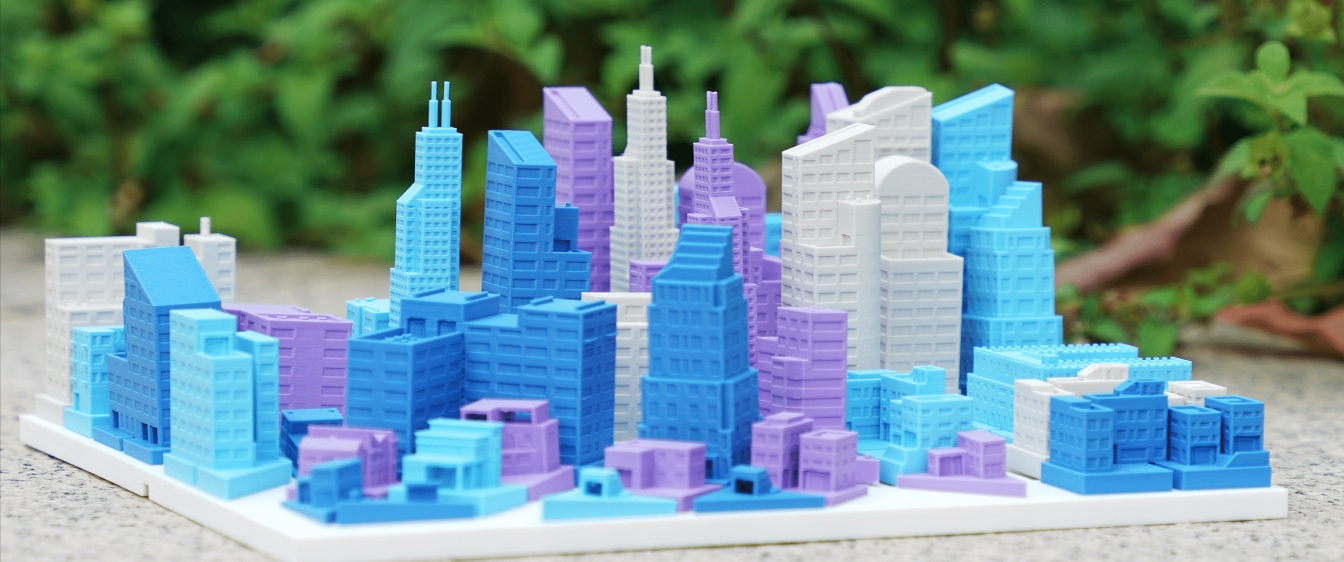 Architecture mini ville fais avec les filaments PLA Matte Bambu Lab