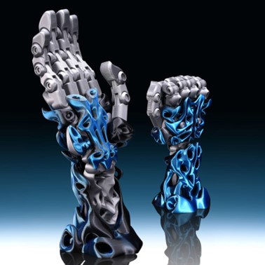 main de robot fait avec filaments PLA Silk Bambu Lab