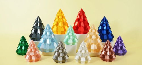 Exemple de petit sapin de noel imprimés avec les couleurs BambuLab PLA Silk+