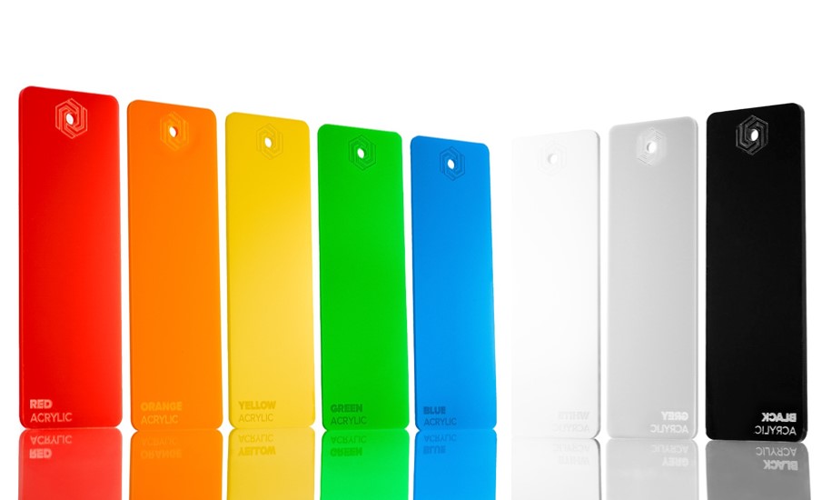 Panneaux acryliques FLUX en 8 coloris : rouge, orange, jaune, vert, bleu, blanc, gris et noir