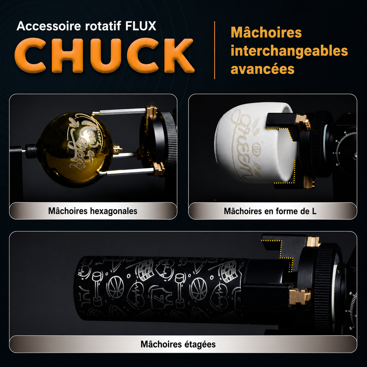 Mâchoires interchangeables pour s’adapter aux objets​ pour flux hexa rf