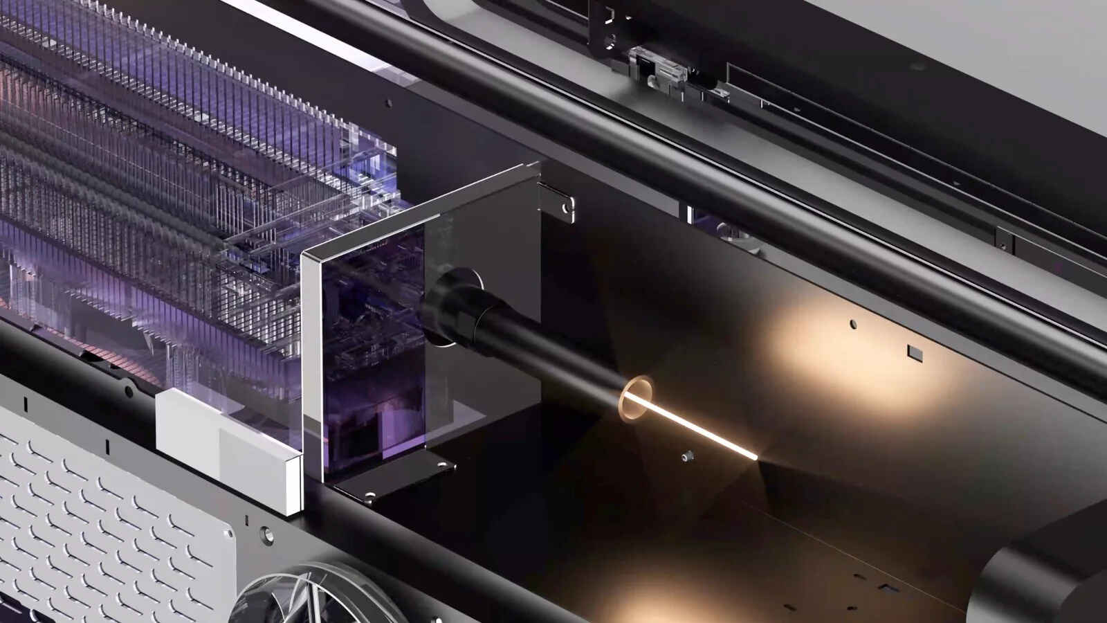 Vue du tube laser CO2 RF métallique du FLUX Hexa RF