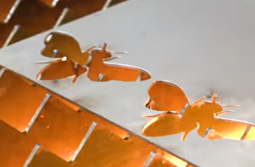 découpe de papillon sur une plaque en métal avec la machine de découpe laser 3015S de HG Tech