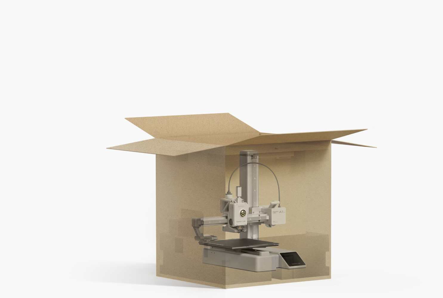 A1 mini dans un carton prêt à l'utilisation dès le déballage