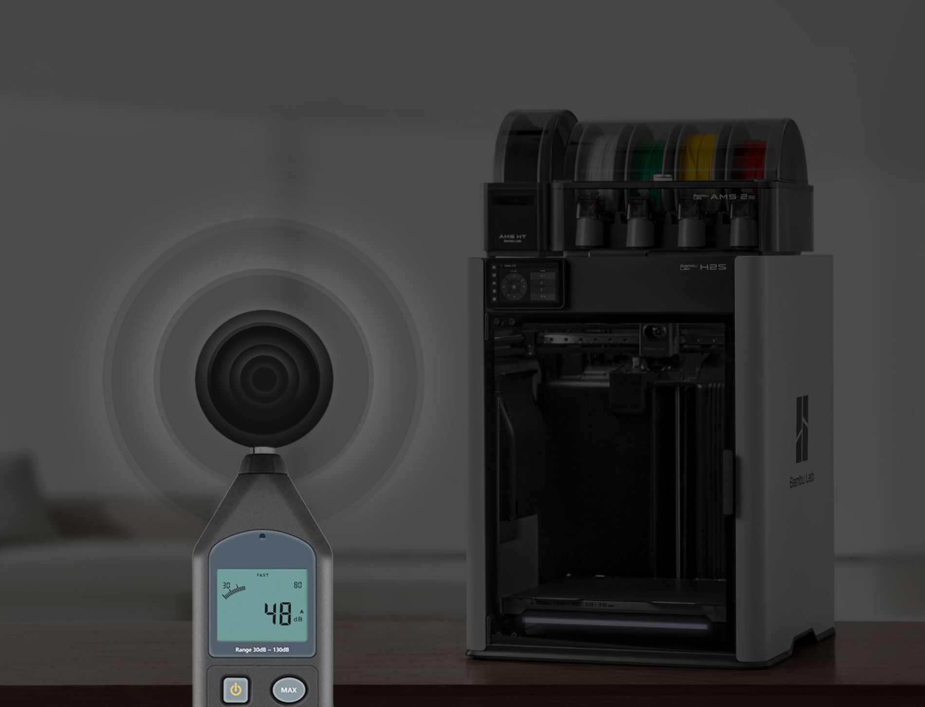 Sonomètre à cote d'une H2S Combo mesurant 48 dB Sonomètre à cote d'une H2S Combo mesurant 48 dB