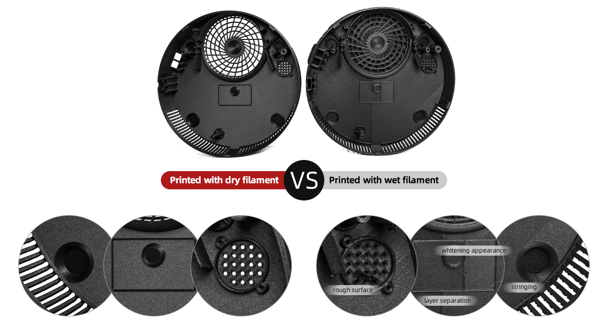 Comparatif d'impression 3D avec et sans séchage des matériaux