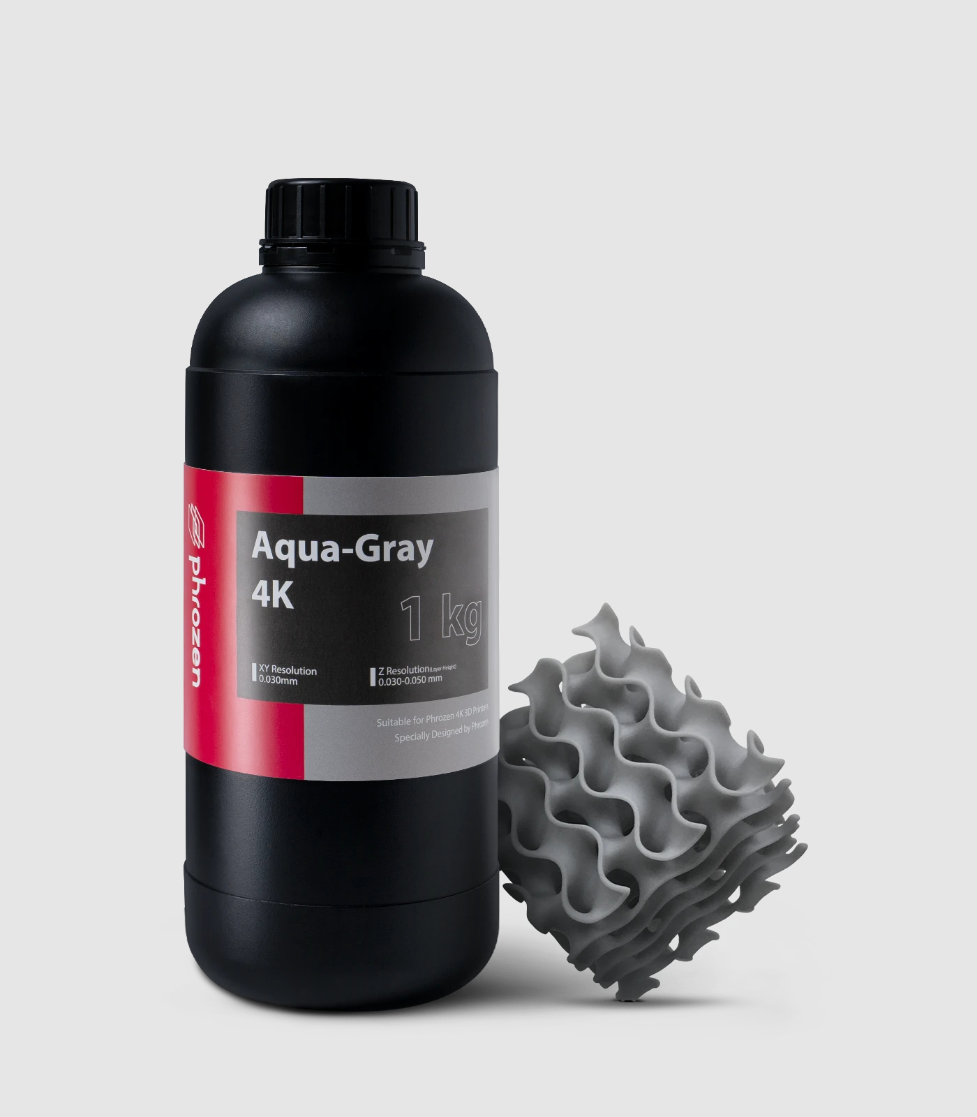 Bouteille de Phrozen Aqua 4K gris et exemple de pièce
