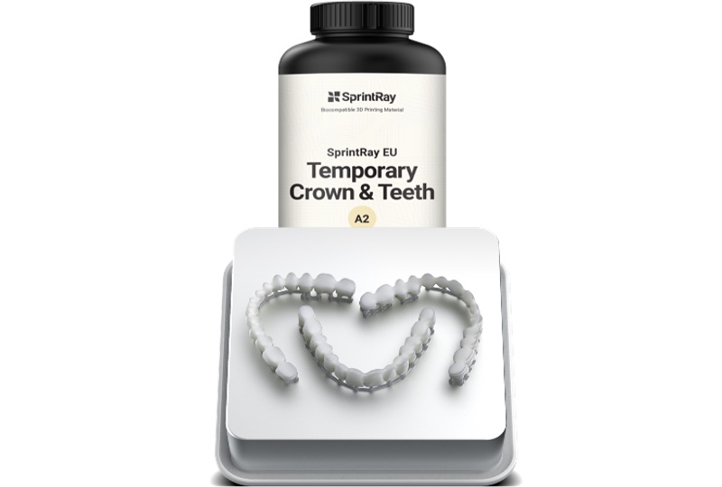 Bouteille de résine Sprintray Temporaray Crown and teeth avec exemple d'impression
