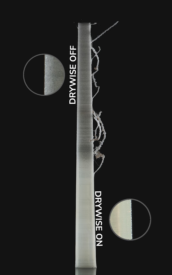 Photo en coupe d'une pièce imprimée en 3D avec du filament séché par Drywise puis non traitée