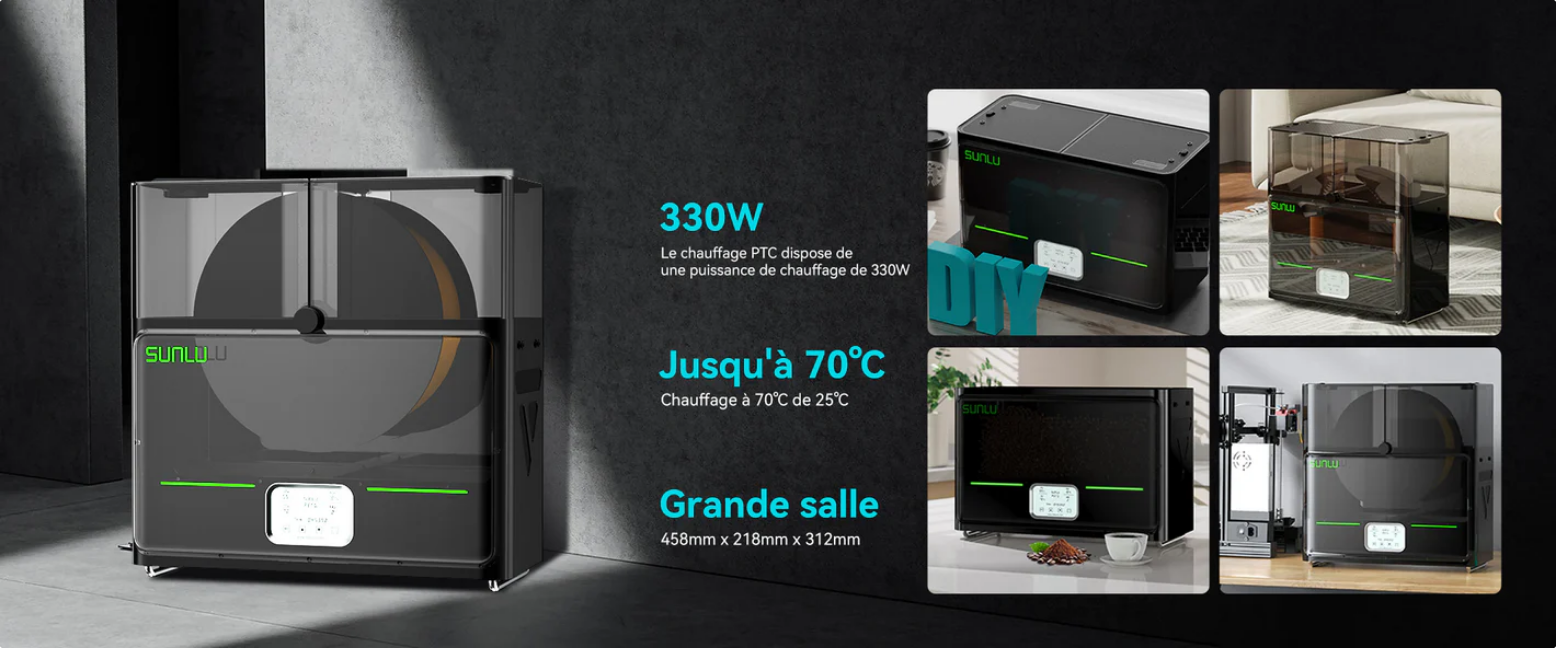 puissance de chauffe de 330W et  une température allant jusqu’à 70°C